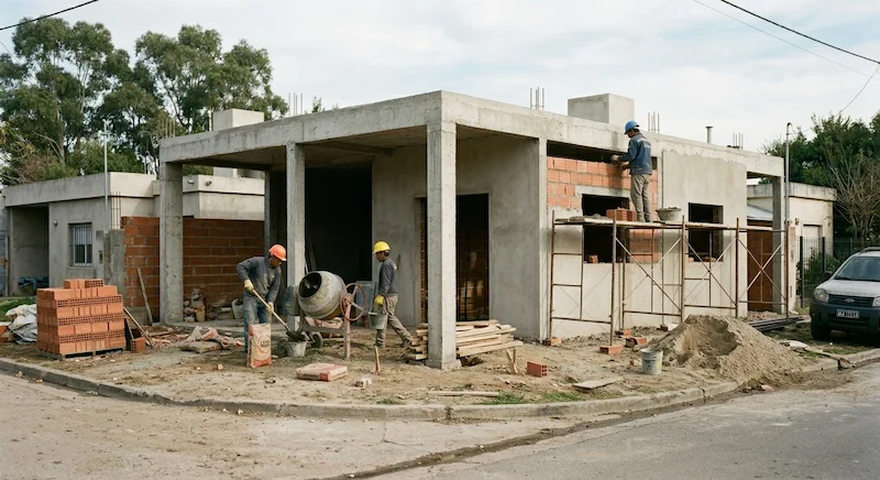 Construcción de casa en Tigre zona norte Buenos Aires en etapa de obra con estructura y albañilería en desarrollo