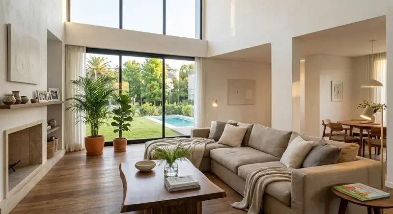 Interior de casa de durlock moderna en zona norte con diseño minimalista, espacios amplios y excelente iluminación natural